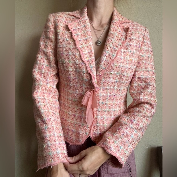 Vintage Jackets & Blazers - Vintage Pink Woven Knit Tweed Suit Jacket 4 ICE